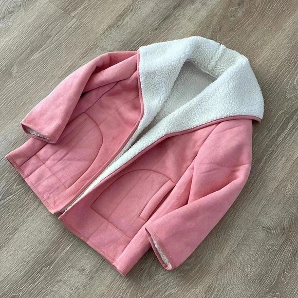 Unbranded faux suede and Sherpa shawl jacket coat pink girls size Euro 130 (6/7) - Picture 1 of 9